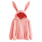 2025 autumn and winter new women's clothing Harajuku Wei hooded rabbit hoodie solid color loose casual women's top women's coat