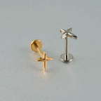 ASTM F136 Solid Titanium Internally Threaded Cross Cz Cartilage Earrings Stud Helix Tragus Lobe Piercing Labret Lip Ring Jewelry