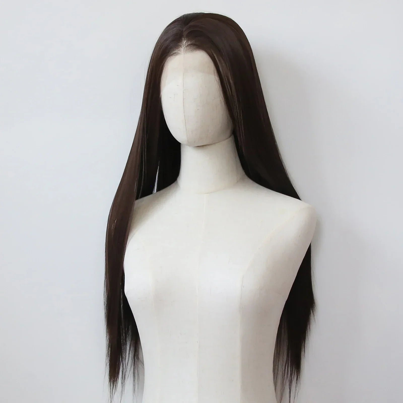 13*4 Dark Brown Synthetic Lace Front Wigs Chocolate Brown Long Straight Lace Front Wig for Women Pre Plucked Natural Hairline