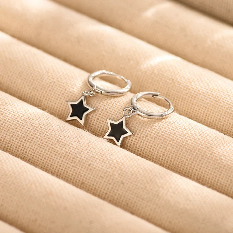 Cute Lovely Small Hoop Earrings For Women Tiny Huggie Mini Round Circle With Pentagram Star Pendant Female Dangle Ear Accessory