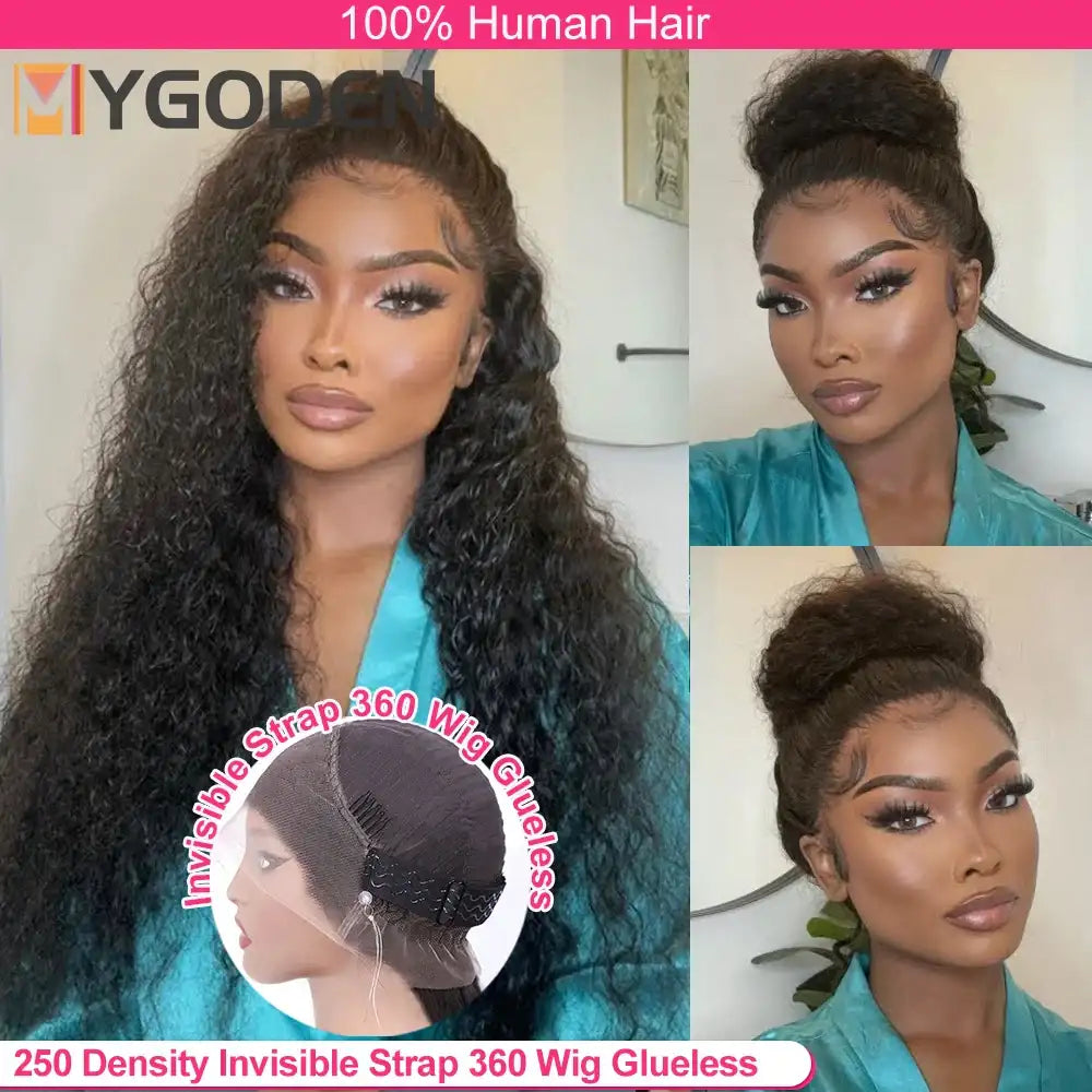 250 Density Invisi Strap 360 Full Hd Curly Glueless Wig Human Hair PrePlucked 30 Inch Lace Front Wig Deep Curly Wave Frontal Wig