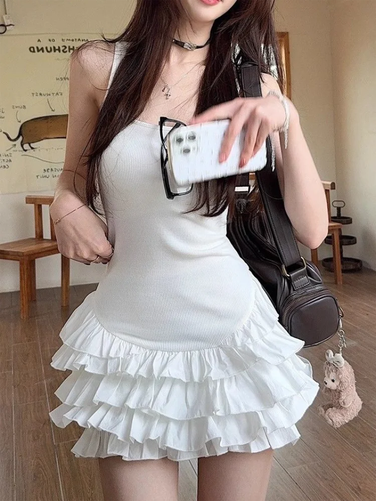 Chic Y2K Sleeveless Mini Dress For Woman Summer Black Dresses Sexy Clubwear Party Slim fit Ruffle Pleated Short Dress