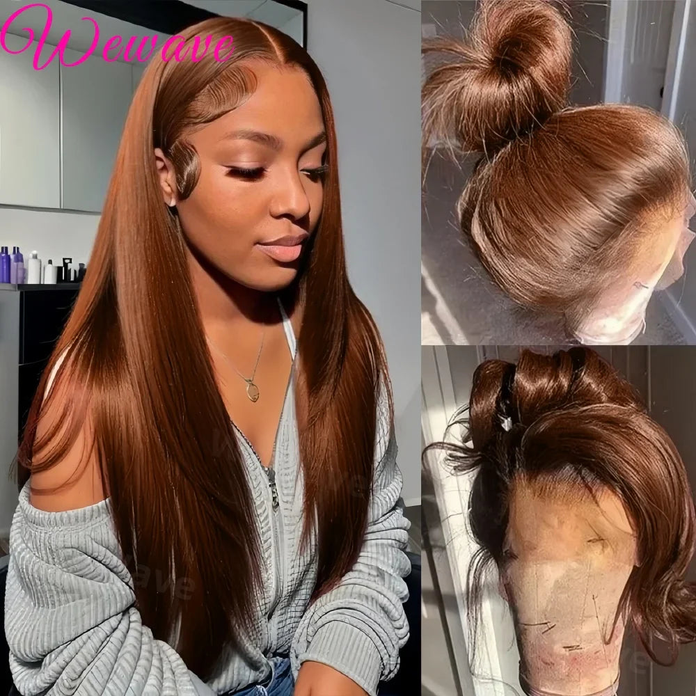 Bone Straight Chocolate Brown Lace Front Human Hair Wigs For Women Pre Plucked 13x4 13x6 Hd Transparent Colored Lace Frontal Wig