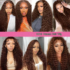 Chocolate Brown Curly Wigs Human Hair 13X4 13X6 Hd Lace Frontal Wig Colored Water Deep Wave Lace Front Wig For Women 30 36 Inch