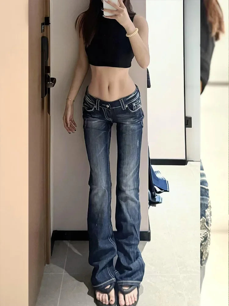 Gothic Embroidery High Waited Jeans Woman Street Harajuku Hip Hop Vintage Y2k Baggy Jeans Women Casual Black Jeans Pants Women