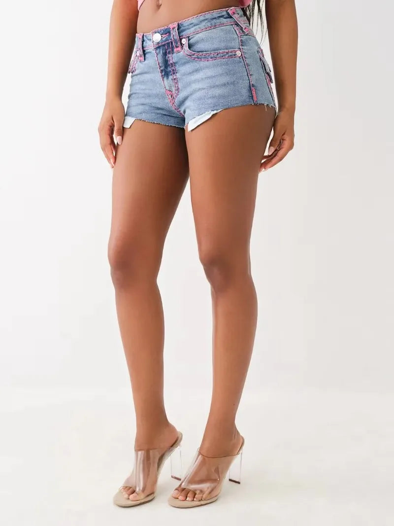 Embroidery Hemp Rope Shorts Jeans Vintage Washed Baggy Shorts Women High Waist Slim Fit Mini Short Gothic Womens Denim Jeans