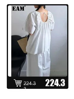 EAM 2024 New Fashion Winter Stand Collar Irregular Long Type Black Cotton-padded Clothes Loose Coat Black Jacket Woman YA771