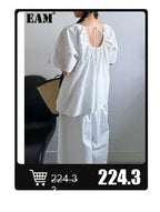 EAM 2024 New Fashion Winter Stand Collar Irregular Long Type Black Cotton-padded Clothes Loose Coat Black Jacket Woman YA771