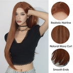 Copper Ginger Brown Long Straight Wig Synthetic Women's Wigs Middle Part Cosplay Daily Use Natural Hair Heat Resistant Fibre