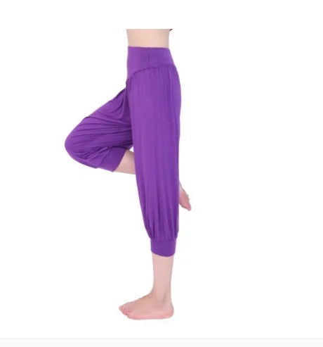 1pcs/lot woman modal yoga pants female summer solid belly dancing calf length pants