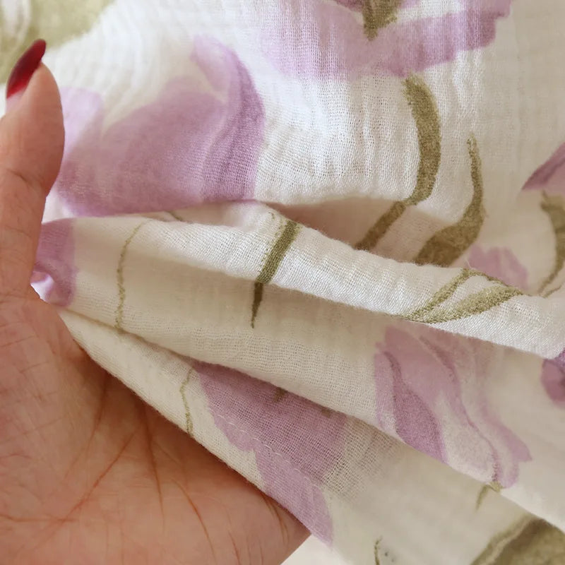 2025 Women's New Summer Pajama Set 100% Cotton Crepe Vest+Shorts Two Piece Loose Home Clothing Set Sleepwear Ladies