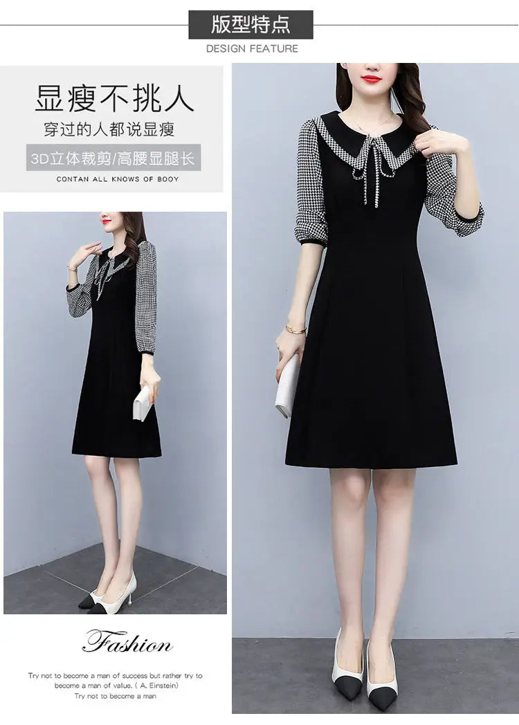 2025 New Spring Autumn Wear Temperament Small Flavor Style Slim Skirt Doll Collar Fashion Dress Women