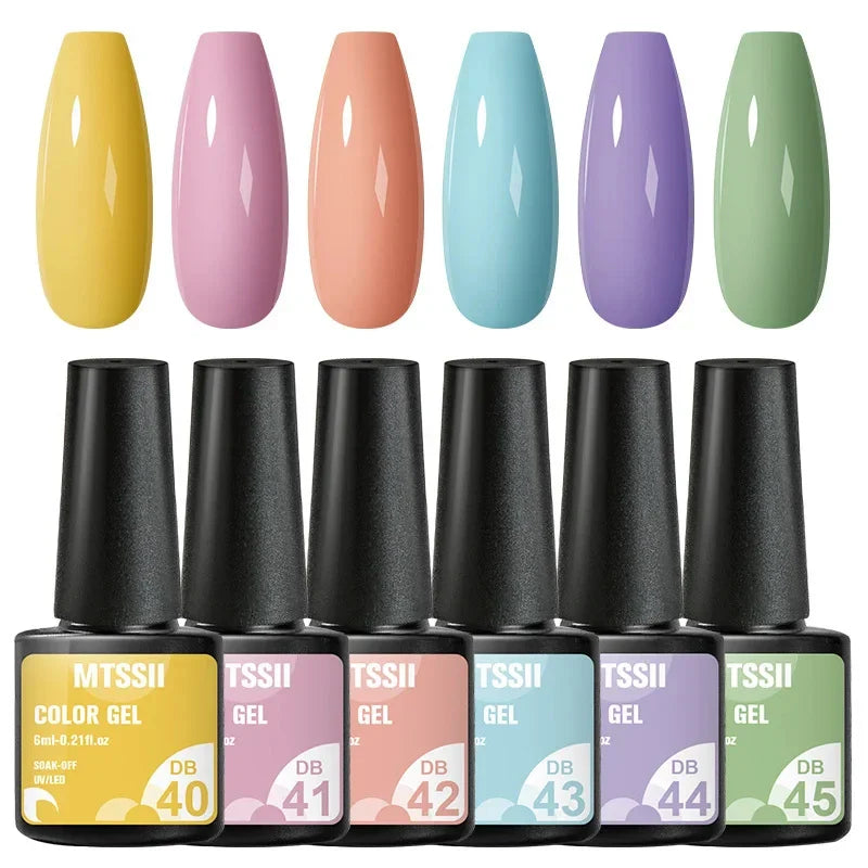 6PCS/SET Glitter Bright Pink Peach Gel Nail Polish Kit Spring Colorful Semi Permanent Soak Off Art UV Gel Varnish For Manicure