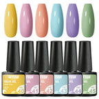 6PCS/SET Glitter Bright Pink Peach Gel Nail Polish Kit Spring Colorful Semi Permanent Soak Off Art UV Gel Varnish For Manicure