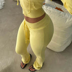 BIIKPIIK Drawstring Hooded Hoodie Suits Autumn Winter Solid Zipper Women Casual Pants Set Street Sporty Sweatshirt Two Piece Set