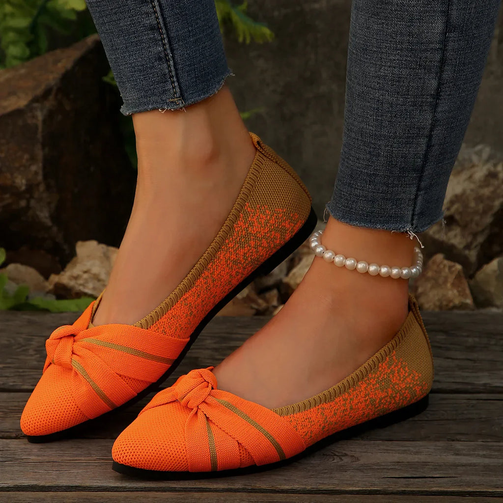 2025 Spring Autumn Pointed Bow Flat Shoes Women's Fashion Lightweight Comfortable Casual Shoes  Large Size Women Loafers