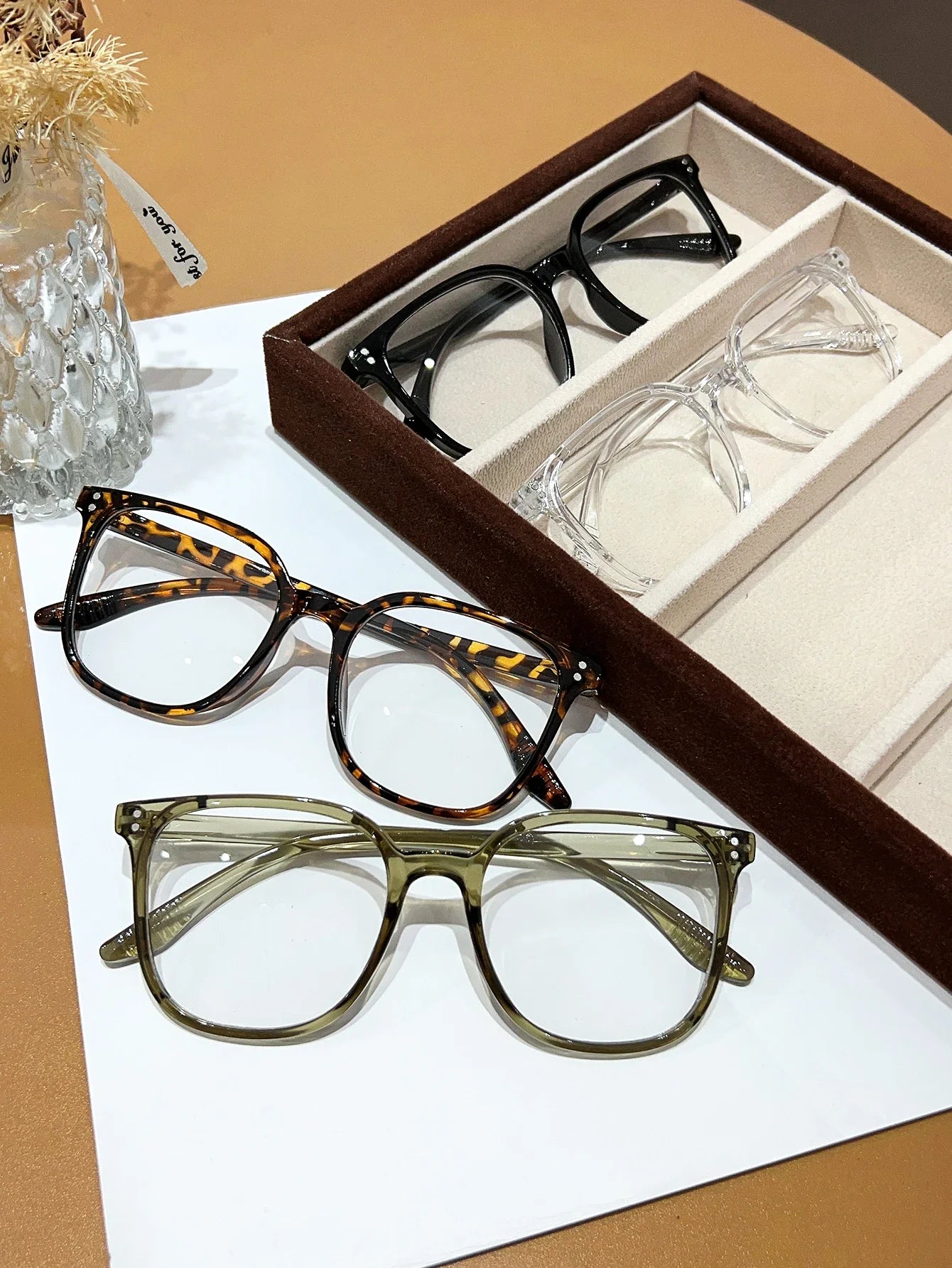 1Pc/3Pcs/4Pcs/6Pcs European and American Classic Popular Square Frame Glasses Set Men's and Women's Fashion Glasses