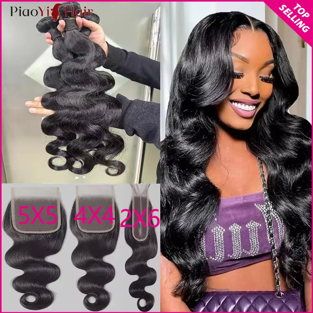 Body Wave Bundles And Closure Human Hair Bundles With Closure 20 22 24 Inch  Raw Human Hair Weave Extensions Closure Human Hair