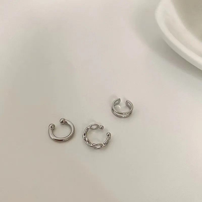 3Pcs/Lot  Silver Color Chain Ear Cuff Non-Piercing Fake Cartilage Clip Earrings For Women Men Creative Trend Christmas Jewelry