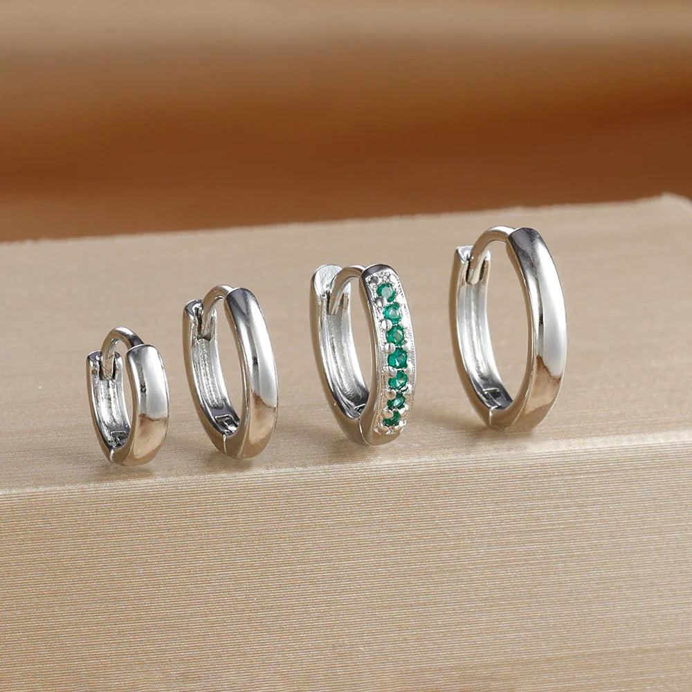 4PCS Set Stainless Steel Huggie Minimal Hoop Earrings 6/8/10mm Crystal Zirconia Helix Tragus Cartilage Earrings Piercing Jewelry