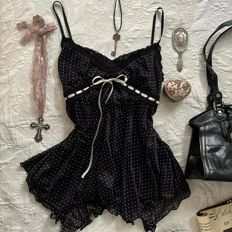 Aesthetic Slim Dress Harajuku Y2K Women Polka dot skirt Chic Maiden Frock Hot Girl Classic Fashion Classic Korean emo Sundress