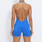 Gym Sport Jumpsuit Short Jumpsuit with Pocket Women Sportswear One Piece Yoga Set Sexy Backless Scrunch Fitness Overalls Romper