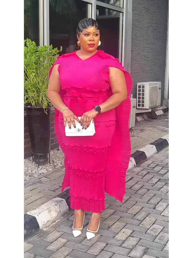 EGRM Miyake Solid Pleated French Three-dimensional Fungus Edge Cake Dress Women's Loose Long Dresses 2025 Summer New 6R8109