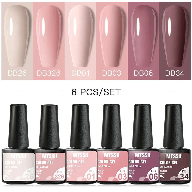 6PCS/SET Glitter Bright Pink Peach Gel Nail Polish Kit Spring Colorful Semi Permanent Soak Off Art UV Gel Varnish For Manicure