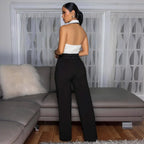 Elegent Office Lady Jumpsuits for Women Full Length Summer V Neck Sleeveless Blazer Jumpsuit High Waist Sexy Backless Jumpsuit