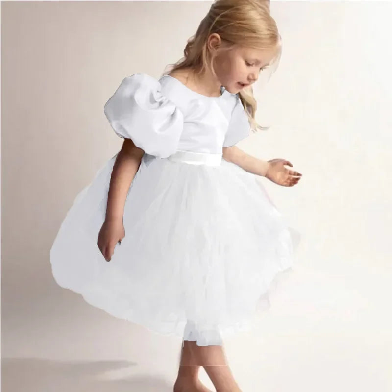 Elegant Girl Fluffy Dress Flower Baby Wedding Ceremony Costume Birthday Outfits White 1st Communion Tutu Gown Kids Gala Clothes