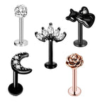 5PCS Flower Tragus Piercing Set Flat Back Cz Cartilage Stud Earring Helix Jewelry Conch Rook Stud Lot Labret Lip Piercing Bulk