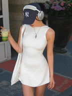 Elegant Sleeveless Backless Slim Fit Mini Dress Women Chic Round Collar A-line Short Dress 2025 Ruffle Edge Casual Dresses