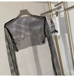 2023 new sexy bright diamond short top Slim thin Ms. hot drill long-sleeved T-shirt sexy leak waist nightclub