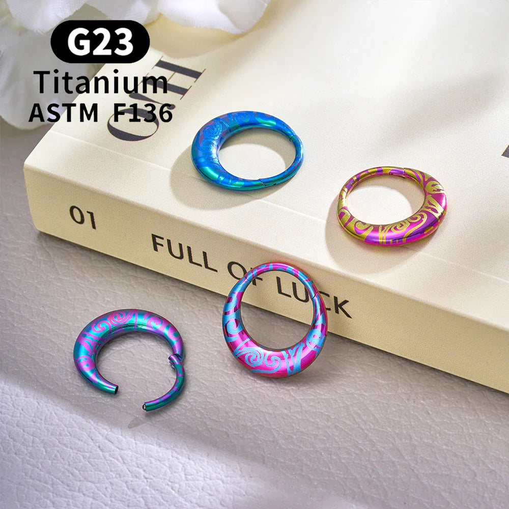 ASTM F136 Titanium 16G Moon Septum Hoop Ring Anodizing Hinged Segment Nose Clicker Tragus Helix Daith Earring Piercing Jewelry