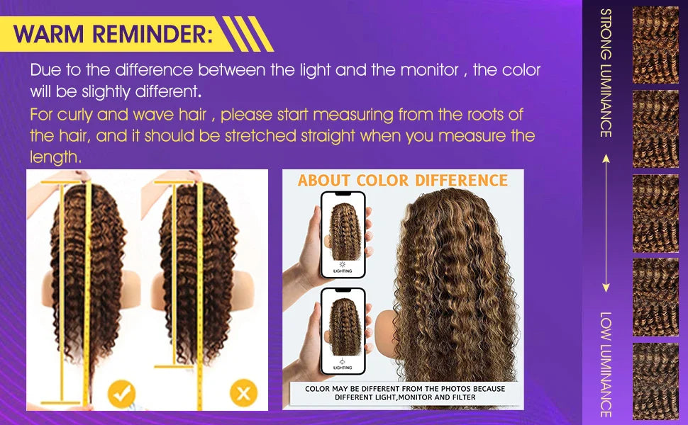 13x6 Highlight Wig Human Hair Deep Wave 40 Inch HD Lace Front Human Hair Wig 200 Density 4/27 Ombre Brown Blonde Lace Front Wigs