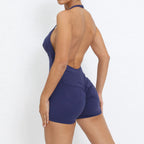 Gym Sport Jumpsuit Short Jumpsuit with Pocket Women Sportswear One Piece Yoga Set Sexy Backless Scrunch Fitness Overalls Romper