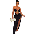 Customized Sexy Strapless Hollow Out Women Dress White Sleeveless High Slit Dress Female Autumn Skinny Elegant Party Clubwear 20