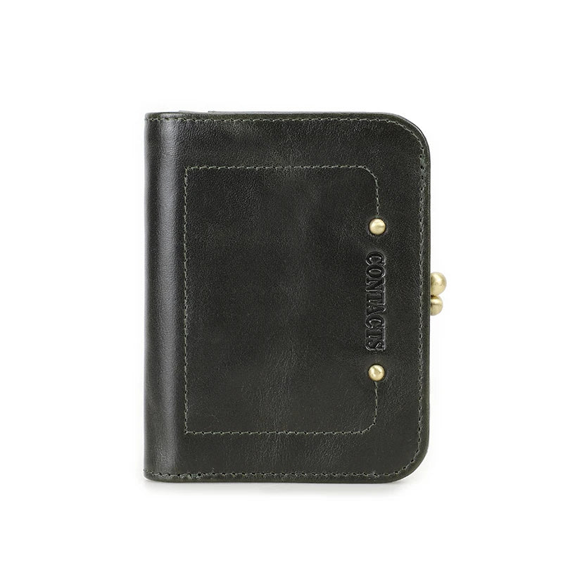 CONTACT'S Genuine Leather Short Wallets for Women Kiss Lock Classic Wallet Metal Frame Coin Purses Card Holder Money Clip Bags