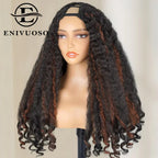 Afro Kinky Straight V Part Wigs with Bouncy Curls Short Synthetic Glueless Wigs for Black Women No Leave Out Clip in Half Wigs