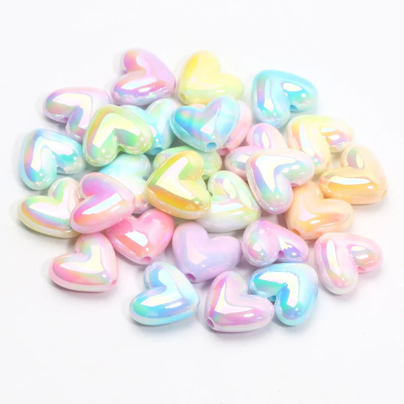 10pcs 15x17mm Macarons ABS Spacer Beads Gradients Heart Acrylic Beads For Diy Jewelry Making Bracelet Necklace Earrings Pendant