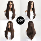 26 Inch Long Straight  Wig Mid  Bangs Women Black Ombre Heat Resistant Wigs For Daily Use Cosplay Halloween Costume Party