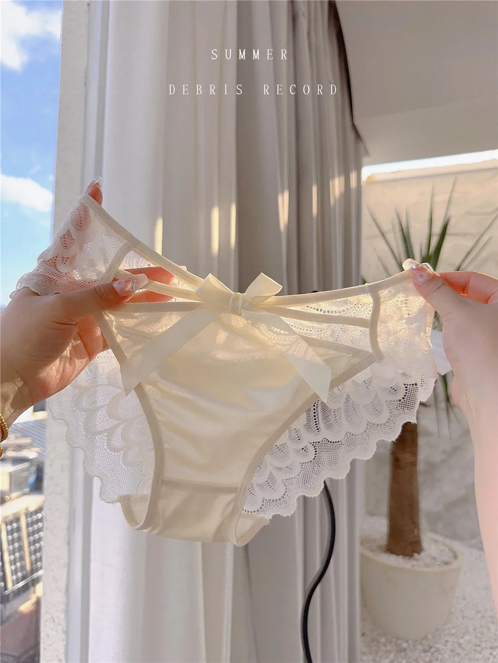 5Pcs Silk underwear, Women's intimate  sexy lovely soft ﻿comfortable bowknot silk  light  thin triangular pants lace splicing