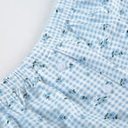 Combhasaki Women Summer Y2K 2Piece Pajamas Loungewear Set Plaid Floral Print Button Camisole Crop Tops +Elastic Low Waist Shorts