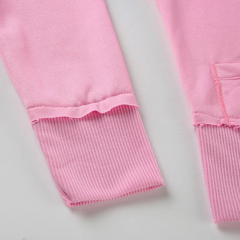 BIIKPIIK Drawstring Hooded Hoodie Suits Autumn Winter Solid Zipper Women Casual Pants Set Street Sporty Sweatshirt Two Piece Set