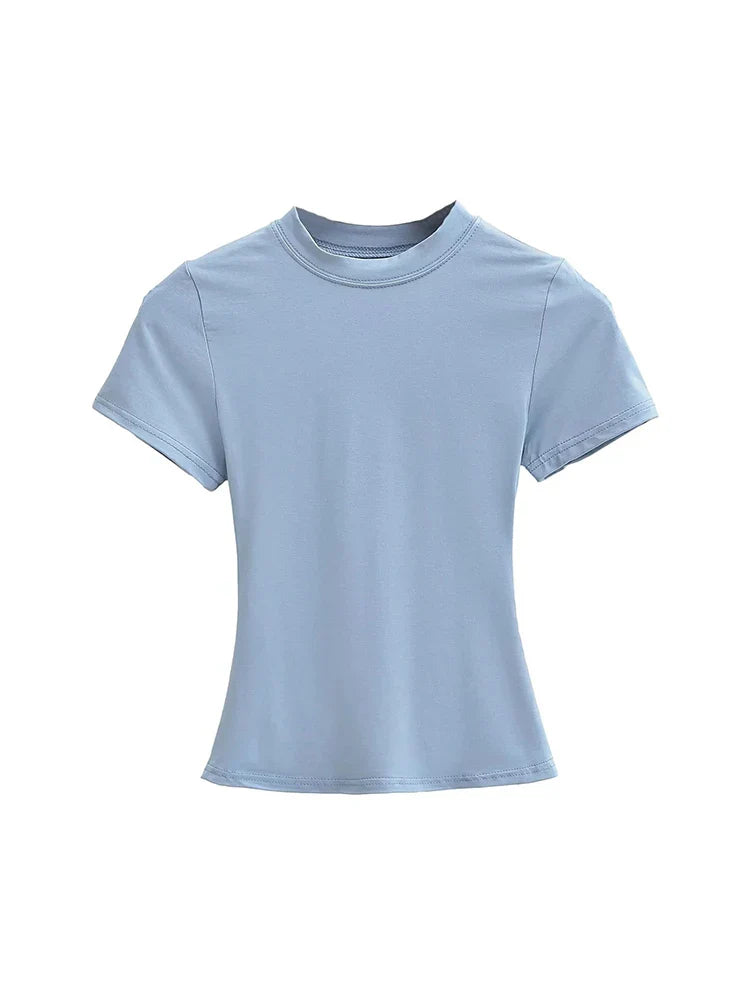 2025 New High Quality Casual T shirt Sexy Slim Short Sleeves Fashion Trend Solid Women Clothing y2k Tops