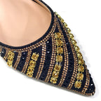 2025 Luxurious Italian Women's Party Shoes & Bag Set â€?Elegant Golden Rhinestone Spring/Summer Sandals with Pointed High Heels f