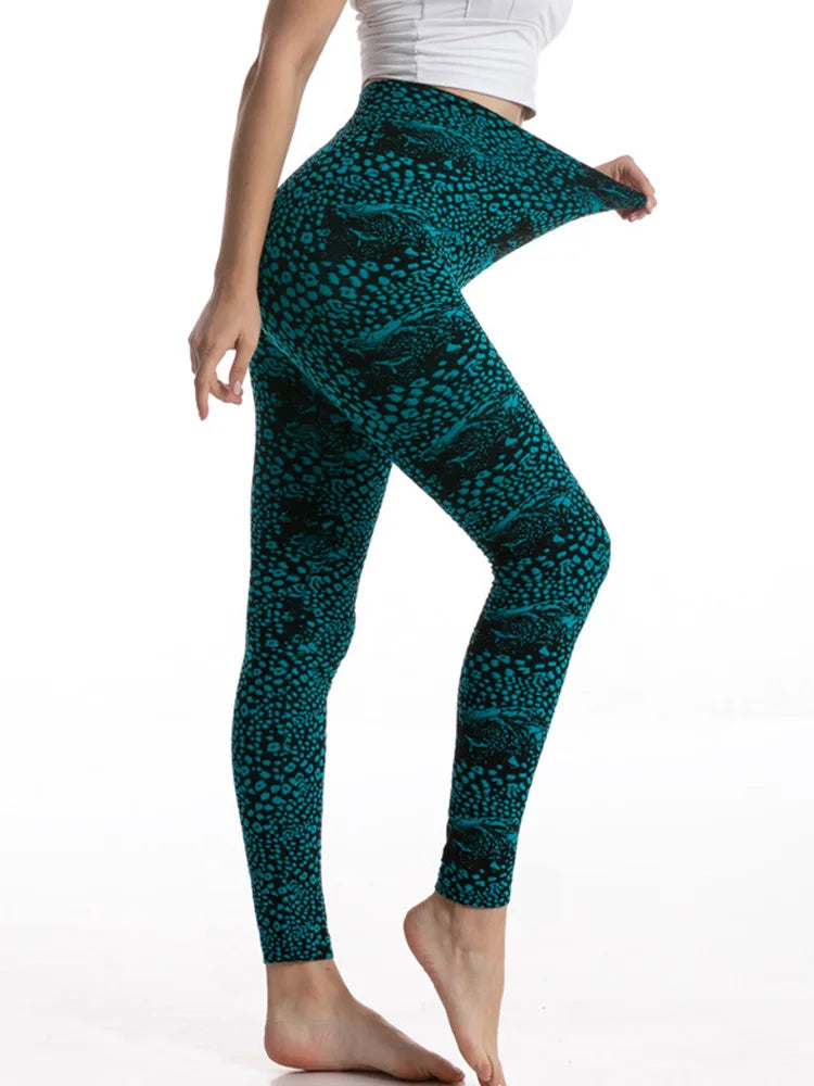 CUHAKCI Camouflage Printed Leggings Women Seamless Denim Sports High Waist Tights Workout Fitness Elastic Pants Stretch Jeggings