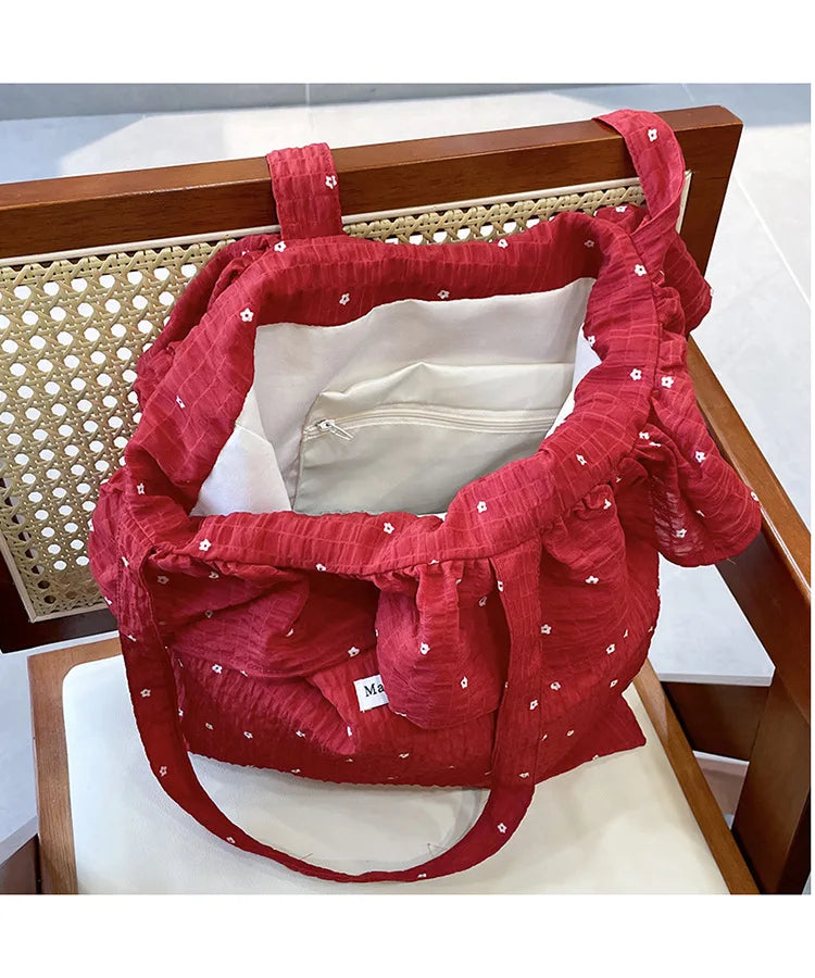 All-match Wave Point Chiffon Shoulder Bag Large Capacity Fairy Mesh Handbag Commuting Bag Korean Style Tote Bag Women