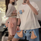 Cartoon 3D Ears Elephant Trunk Pajamas Nose Loose Short Sleeve Sleepwear Funny Couple Pajamas Suit Gifts