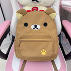 Cute Rilakkuma Backpack Anime Cartoon Embroidery Backpack Stylish Large-Capacity Student School Bag Nylon Multifunctional Bags